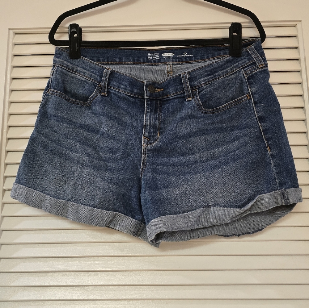 Old Navy - Blue Denim Casual Semi-Fitted Stretch Jean Shorts With Pockets